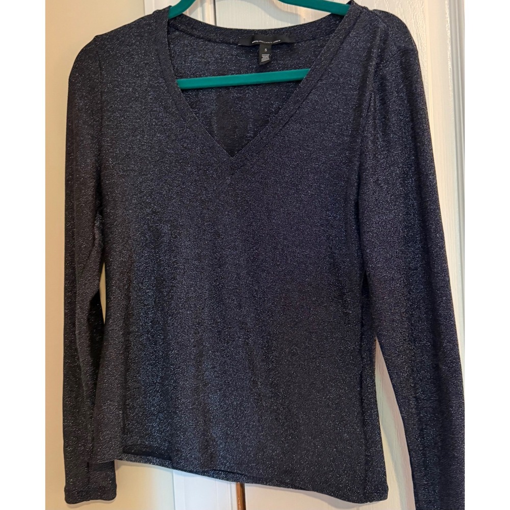 White House Black Market Metallic V-Neck Long Sleeve Top Charcoal Grey Sparkle S - Picture 4 of 8